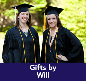 Rollover image of two graduates. Link to Gifts by Will.